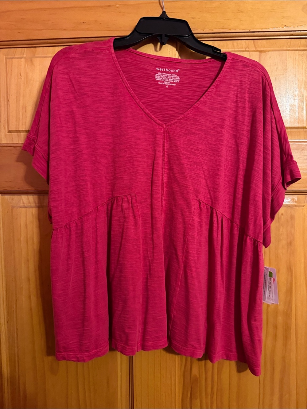 Westbound Women's V-Neck Babydoll Tunic - Hot Pink